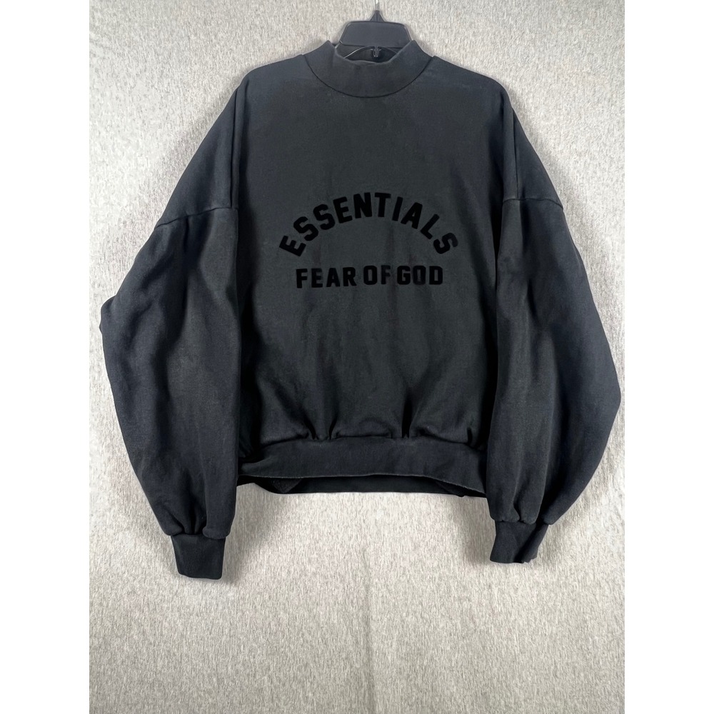 Essentials Fear Of God Mens Black Mock Neck Flocked Logo Sweatshirt Large read*